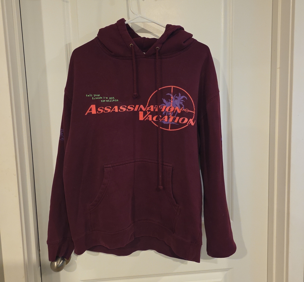 Assassination Vacation Maroon Graphic Crewneck Hoodie